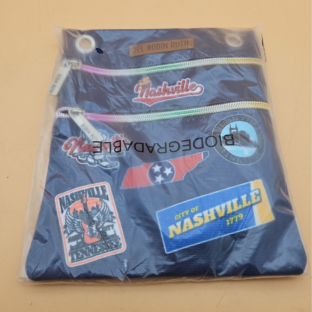 Robin Ruth Nashville Tennessee Bag Pencil Makeup Case Navy Blue Brand New